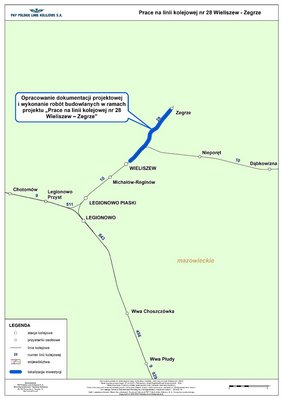 Mapa przedstawiająca zaznaczoną linię nr 28 Wieliszew - Zegrze 