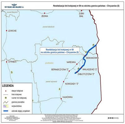 Mapa z linią kolejową nr 59